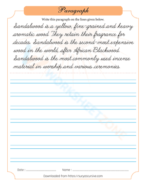 Sandal Wood Handwriting Practice Sheet