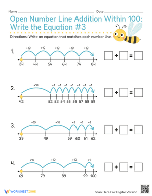 Open Number Line Addition Within 100: Write the Equation #3