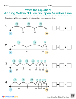 Write the Equation: Adding Within 100 on an Open Number Line