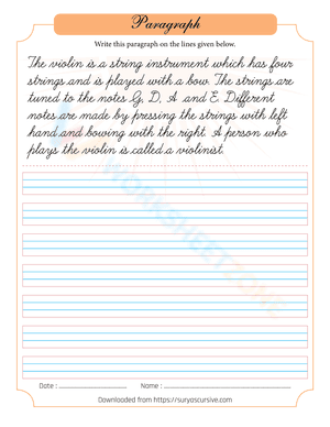 Violin Handwriting Practice Sheet