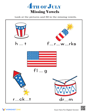 Fourth of July Words - Missing Vowels