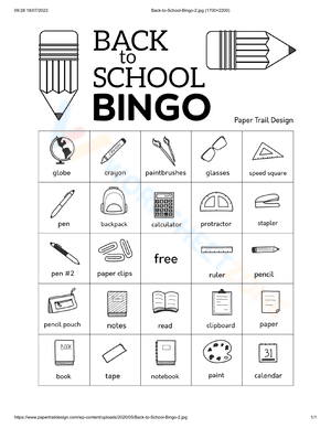 Back to School Bingo Card 2