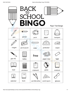 Back to School Bingo Card 7