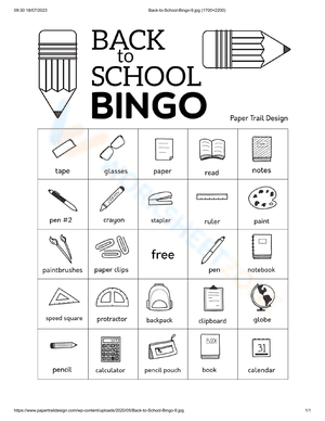Back to School Bingo Card 9