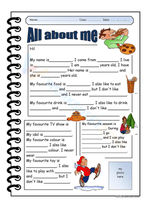 All About Me Worksheet Back To School