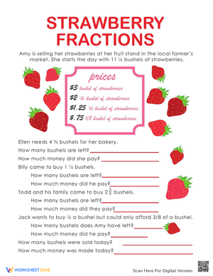 Fraction Word Problems: Strawberry Stand
