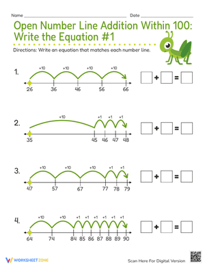 Open Number Line Addition Within 100: Write the Equation #1