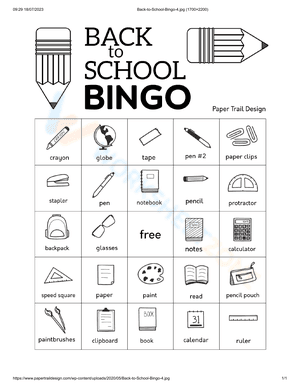 Back to School Bingo Card 4