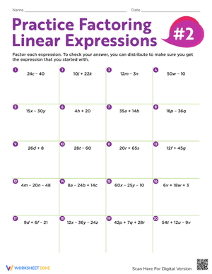 Practice Factoring Linear Expressions #2