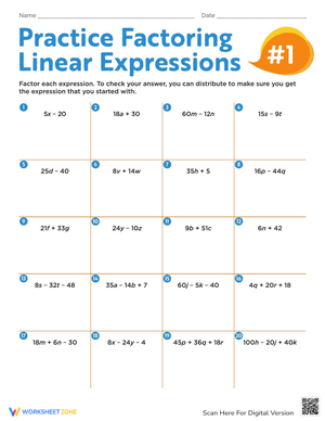 Practice Factoring Linear Expressions #1
