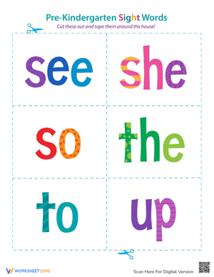 Pre-Kindergarten Sight Words: See to Up