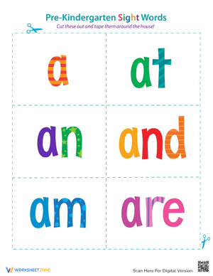 Pre-Kindergarten Sight Words: A to Are