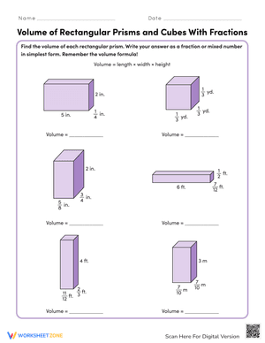Volume of Rectangular Prisms and Cubes With Fractions
