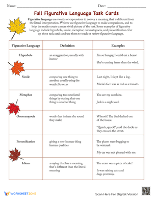 Fall Figurative Language Task Cards