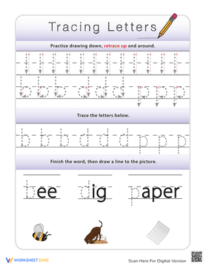 Tracing Lowercase Letters: b,d,p