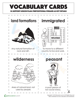 Vocabulary Cards: Prepositional Phrases as Key Details