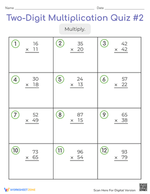 Two-Digit Multiplication Quiz #2