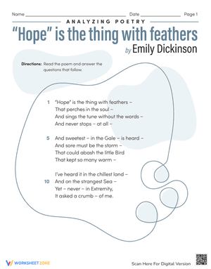 Analyzing Poetry:  “‘Hope’ is the thing with feathers" by Emily Dickinson