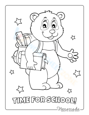 Time for School Bear Cute for Coloring Page