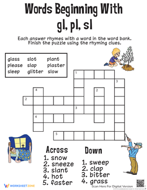 Consonant Crossword: Words Beginning with Gl, Pl, Sl