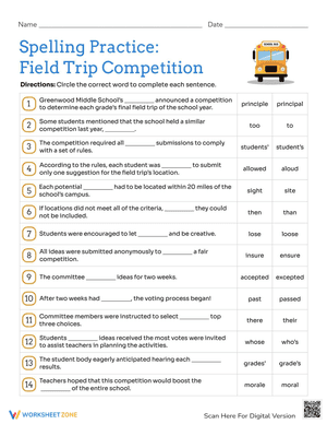 Spelling Practice: Field Trip Competition