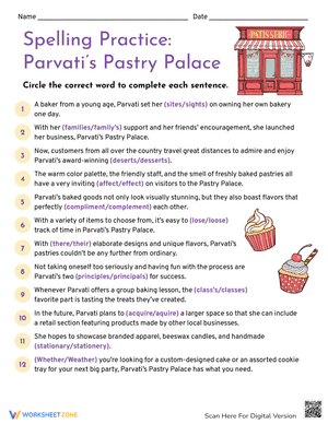 Spelling Practice: Parvati’s Pastry Palace