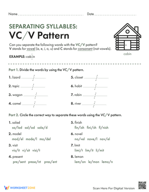 Separating Syllables: VC/V Pattern