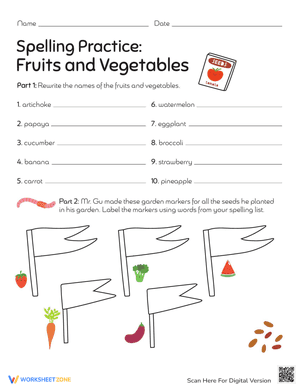 Spelling Practice: Fruits and Vegetables