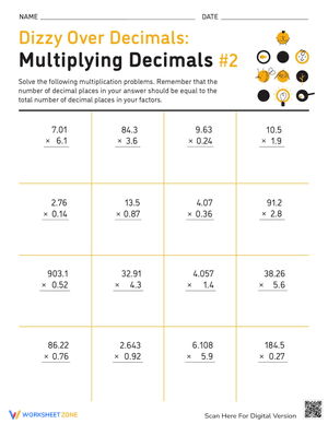 Dizzy Over Decimals: Multiplying Decimals #2