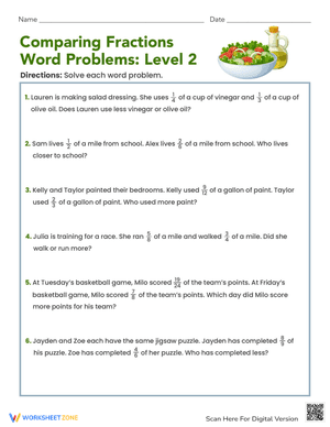 Comparing Fractions Word Problems: Level 2