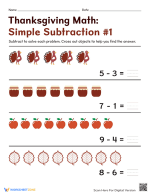 Thanksgiving Math: Simple Subtraction #1