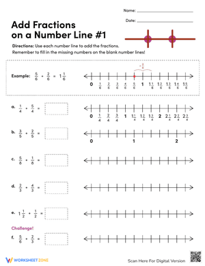 Add Fractions on a Number Line #1
