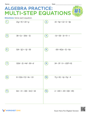 Algebra Practice: Multi-Step Equations #1