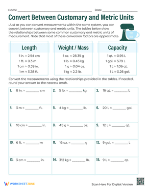 Convert Between Customary and Metric Units