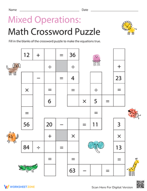 Mixed Operations: Math Crossword Puzzle