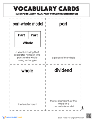 Vocabulary Cards: Part-Whole Division Sentences