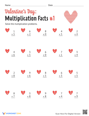 Valentine's Day: Multiplication Facts #1