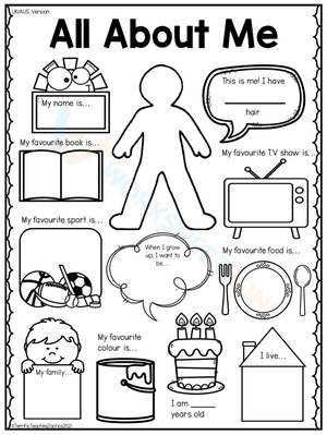 All About Me Worksheet First Day of School Activity