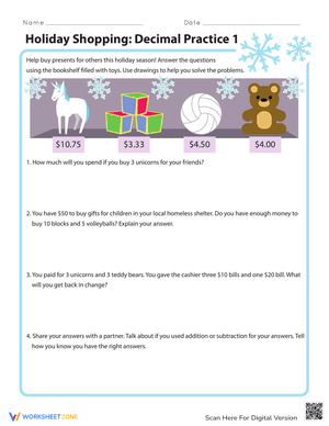Holiday Shopping: Decimal Practice 1