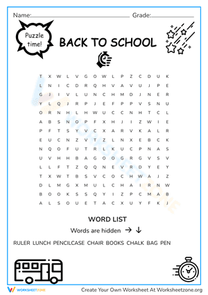 Puzzle Time! Back To School Word Search