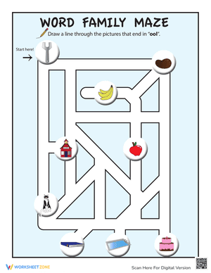Picture Word Maze: "-ool"