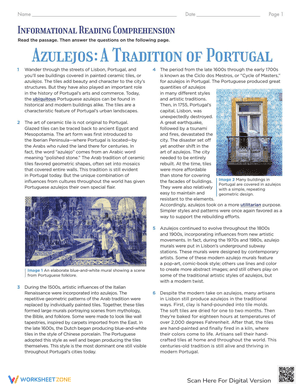 Informational Reading Comprehension: Azulejos: A Tradition of Portugal