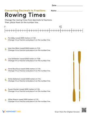 Converting Decimals to Fractions: Rowing Times