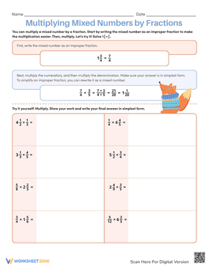 Multiplying Mixed Numbers by Fractions