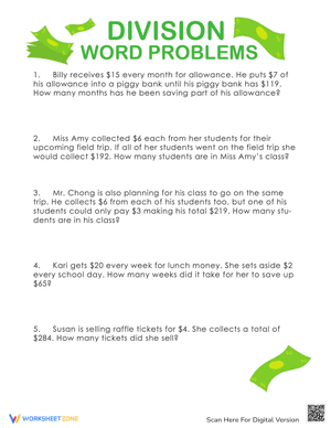 Division Word Problems: Show Me the Money!