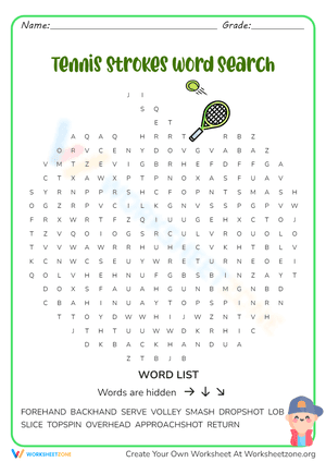 Tennis Strokes Word Search