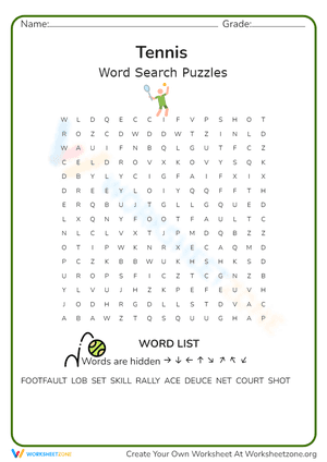 Tennis Word Search Puzzles
