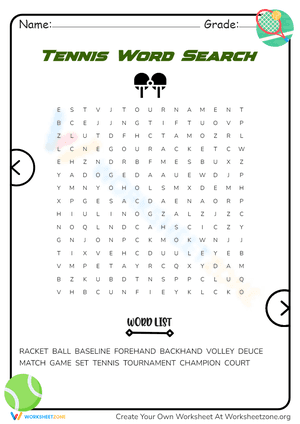 Tennis Word Search: Puzzle