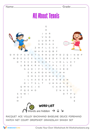 "All About Tennis" Word Search