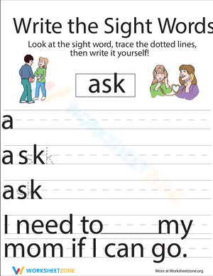 Write the Sight Words: "Ask"